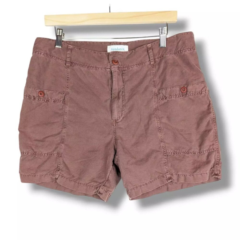 Sundance Catalog Linen Cotton Maren Cargo Shorts Rose Wine Sz Large 5" inseam